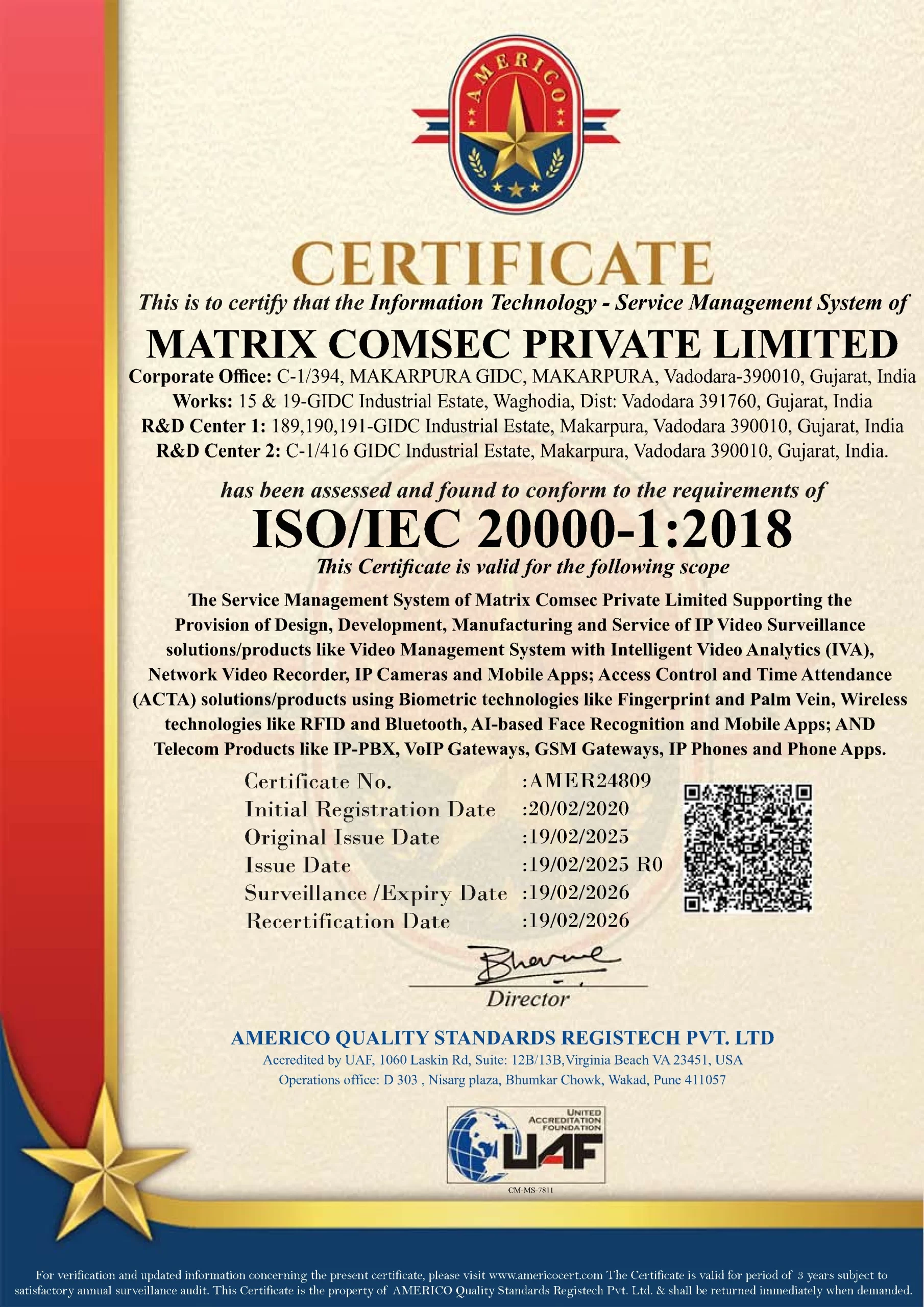 UAF-Americo-ISO-20001-MATRIX-COMSEC-PRIVATE-LIMITED-scaled